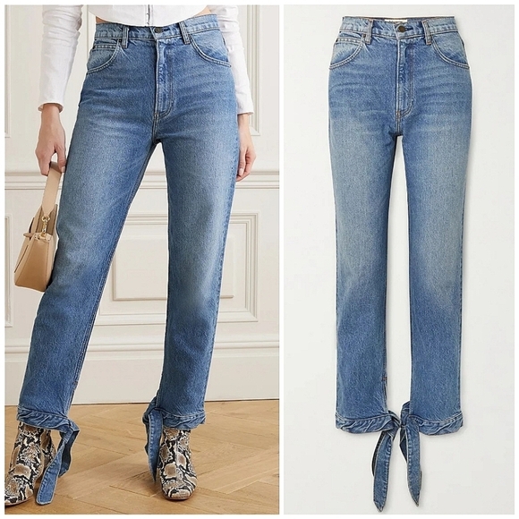 Reformation Chiara Ankle Ties Straight Leg High Rise Jean in Shasta NWT - Picture 2 of 11